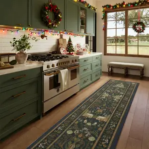 Vintage Bohemian Kitchen Runner Rug, Christmas Home Decor Mat, Pet Friendly Non-Slip Soft Plush Foot Pad, Foldable Indoor Carpet, Boho Runner Rug