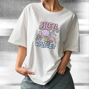 Shell We Dance Graphic Tee, Cute Coastal Pastel Seashell Shirt, Funny Ocean Beach Vibe T-Shirt, Oversized Soft Aesthetic Summer Top, Gift for Girls