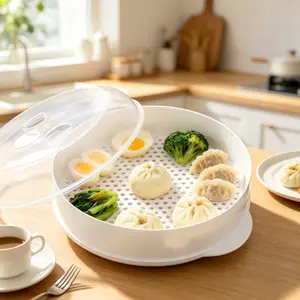 Microwave Steamer Cooker, Clear Lid Microwave Cookware Steamer for Vegetables Rice Fish, Compact Kitchen Food Steamer for Daily Meals