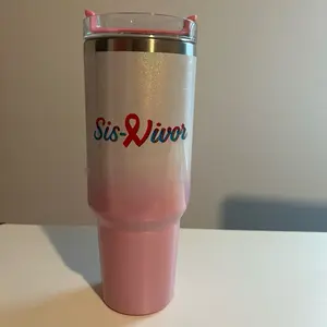Sis-Vivor Pink & Silver Shimmering Stainless Steel 40 oz. Tumbler with handle