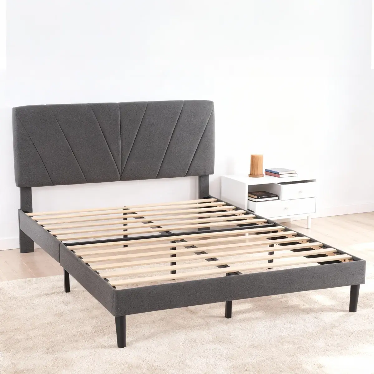 Twin Bed Frame with Adjustable Headboard, Heavy Duty Platform & Reinforced Slats - No Box Spring
