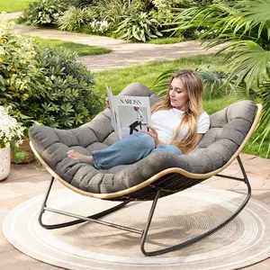 UDPATIO Oversized Outdoor Rocking Chair with Padded Cushion Indoor/Outdoor Lounge Rocker for Greenish Garden Luxury Lounge Relax Leisure LivingRoom Furniture SpringGardening