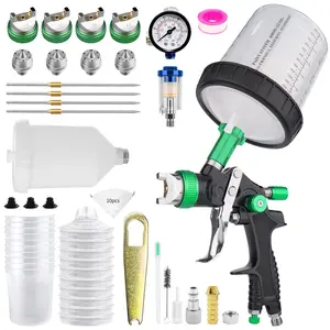 775 HVLP Spray Gun with 1.4/1.7/2.0/2.5mm Nozzles Set 2 Set Cup Paint Guns Automotive with 10x 650ml Disposable Paint Cups, Paint Spray Gun for Painting Cars, Furniture, Primer and Top Coat budget mode adjustable high capacity container High-Pressure Kit