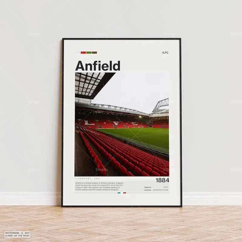 Anfield Stadium Poster, Liverpool FC Poster Print, Football Stadium Poster, Premier League Soccer Art, Sports Poster, Soccer Fan Gift Print