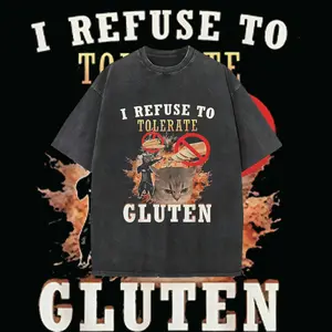 Women’s Oversized Short Sleeve 230G Heavy Cotton Tee | Vintage Washed Black Gluten Free Celiac Friendly Sassy Cat Meme Graphic Top