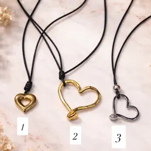 Heart Necklace - Elegant Gold and Silver Heart Pendants on Black Cord for Women's Fashion Jewelry