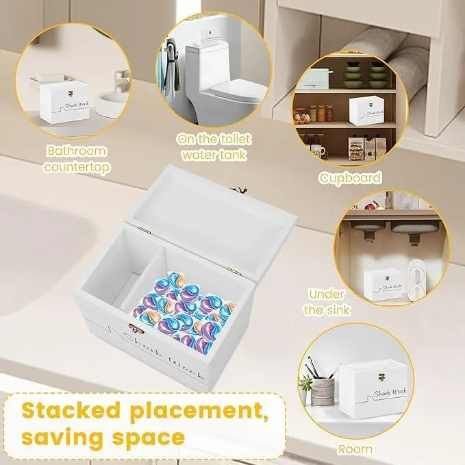 Tampon Holder for Bathroom with Lid, Shark Week Tampon Storage Pad Organizer for Bathroom, Farmhouse Tampon and Pad Storage Container Countertop,Feminine Products Caddy, Bathroom Decor Box
