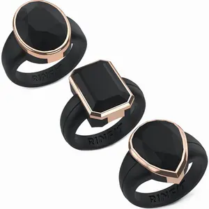 Emerald, Oversized & Oval Collection - Silicone Rings with Metal Frame - Set of 3 - Lightweight Durable