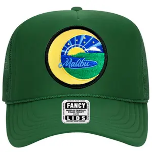 Malibu Moon Foam Trucker Hat - Green 5-Panel Adjustable Snapback Cap with 100% Polyester Foam Front & Nylon Mesh Back