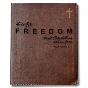FREEDOM - NIV Journaling Bible - Brown, Gold Cross - It is for Freedom That Christ Has Set Us Free - Hand Lettered and Engraved