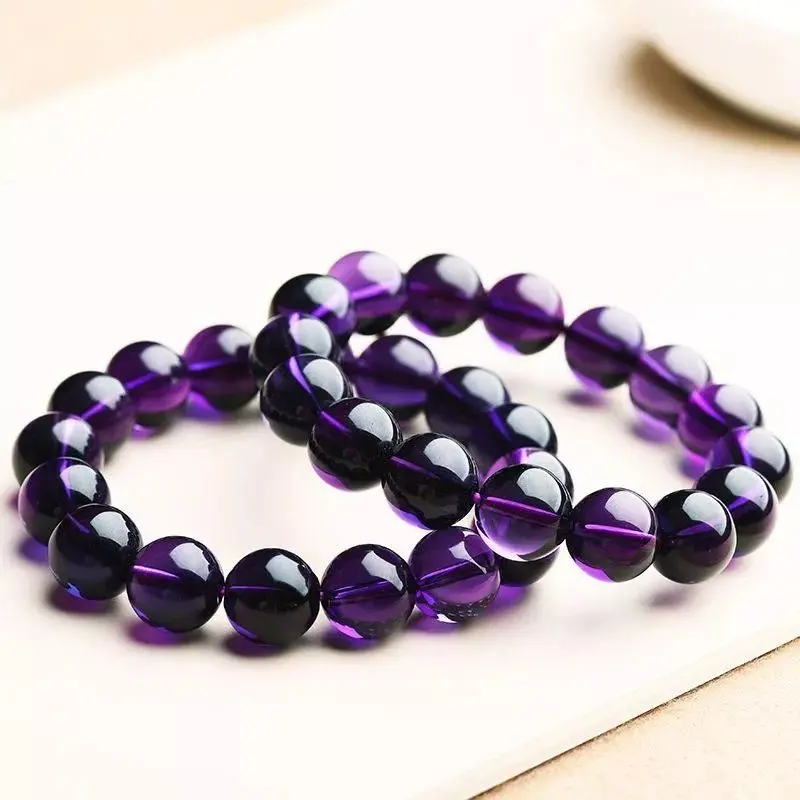 Natural Uruguay Amethyst Beaded Bracelet, Healing Crystal Stretch Bracelet for Women Men, Spiritual Calming Energy Quartz Jewelry Gift