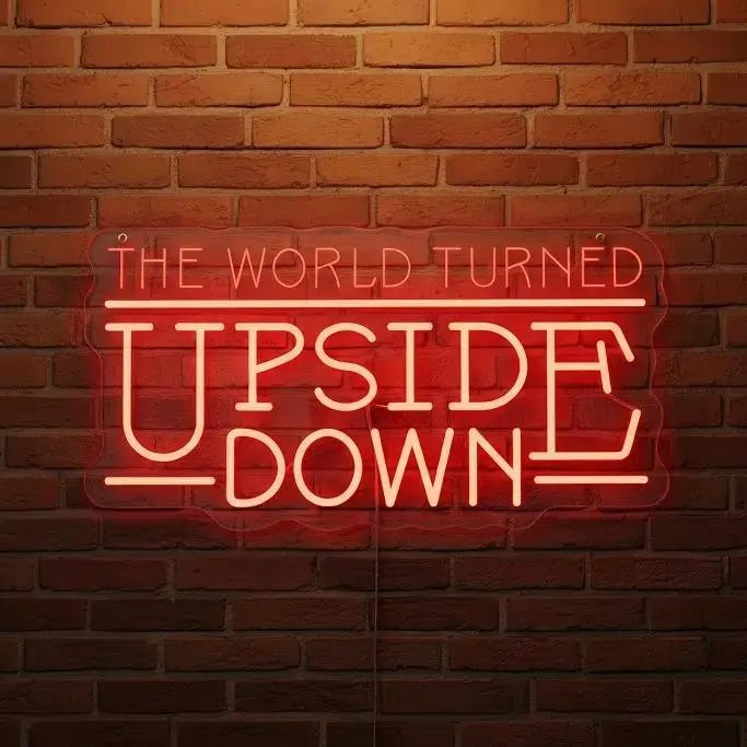 Stranger Things Inspired "The World Turned Upside Down" LED Neon Sign, LED Lights for Bedroom, Unique Home Decor for Home Cinema, Game Room, Versatile Event Novelty Lighting, Led Neon Signs