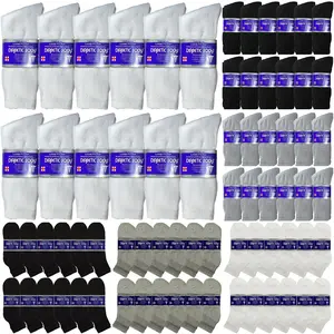 America's Best Diabetic Socks 12 Pair Men's Loose Cotton Crew Ankle Circulatory Socks 10-13 Soft Elastic Casual Plain for Diabetes Edema Neuropathy - Menswear