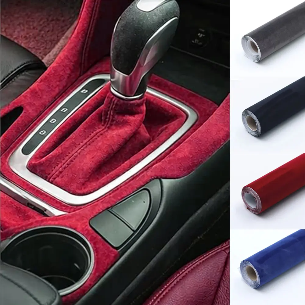 Car Interior Accessories, Self Adhesive Suede Wrap | Stretch Fabric Vinyl Sticker For Center Console Gear Shift Panel DIY Interior Modification Upgrade, Scratch Proof Anti Slip Luxury Car Interior Wrap Material