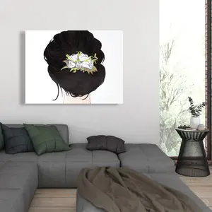360 stand Artistic Nature Wall Art Print - 36x48 in. Beige Figurative Artwork of a Brown-Haired Lady with Flowers, Ideal Home Decor Gift for Home Supplies, Decoration, Home Aesthetic, Sweet Home Decor