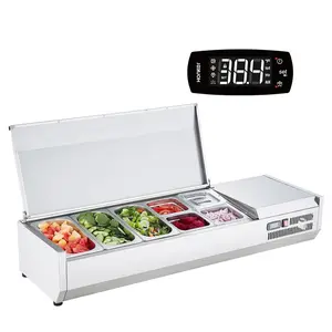 140W Refrigerated Condiment Prep Station – 51″ Countertop Refrigerator Condiment Station – Food Prep Table Cooler with 3×1/3 Pans & 4×1/6 Pans – Stainless Steel, PC Lid & Stainless Guard – ETL Certified