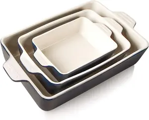 Ceramic Bakeware Set, Rectangular Baking Dish for Oven Lasagna Pans for Cooking, Kitchen, Cake Dinner, Banquet and Daily Use, 11.8 x 7.8 x 2.76 Inches Casserole Dishes (Navy)