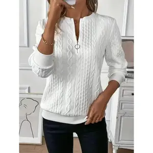 Women's Half Zip Quilted Sweatshirt Crew Neck Long Sleeve Pullover Textured Solid Color Autumn Fashion Tops 2025 Autumn and Winter Sweatshirt