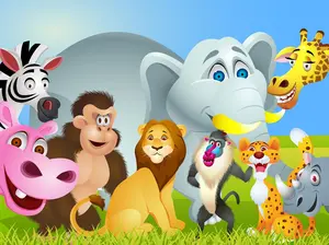 Cartoon Animals in the Forest Wall Mural