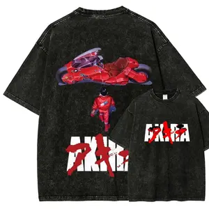 Akira Kaneda Vintage Acid Wash T-Shirt – Neo Tokyo Anime Motorcycle good Graphic Tee, Unisex Oversized Black Streetwear Shirt