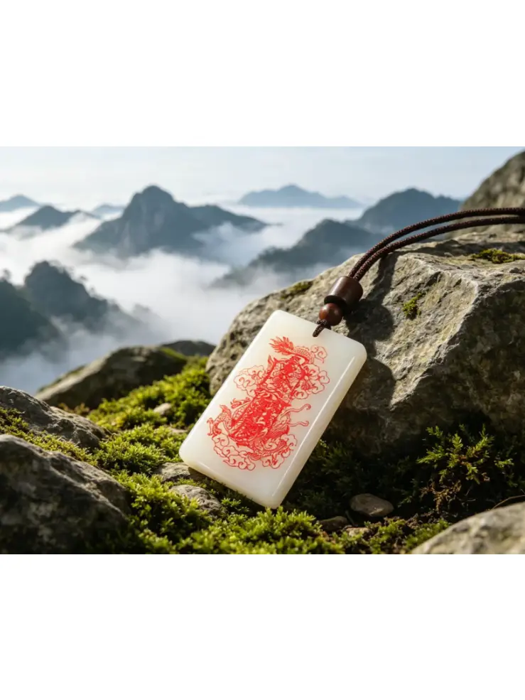 Natural Hetian Jade Taoist Blessed Guardian Pendant with Divine Seal - Adjustable Brown Cord, Auspicious Daily Costume Jewelry Necklace, Natural Jade Lucky Charm for Protection, Meaningful Gifts, Crafted With Divine Seal, Adjustable Cord