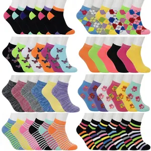 12-Pairs Women's Assorted Multicolor Casual Sports Ankle Socks Cotton Lightweight Everyday