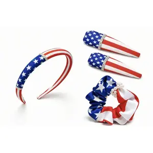USA 2026  Women’s Hair Set - Soft Padded Headband, No-Tug Scrunchie & Secure Hair Clips, All-Day Comfy Wear for Female Soccer Fans, Perfect for Stadium Cheering, Tailgates & Watch Parties
