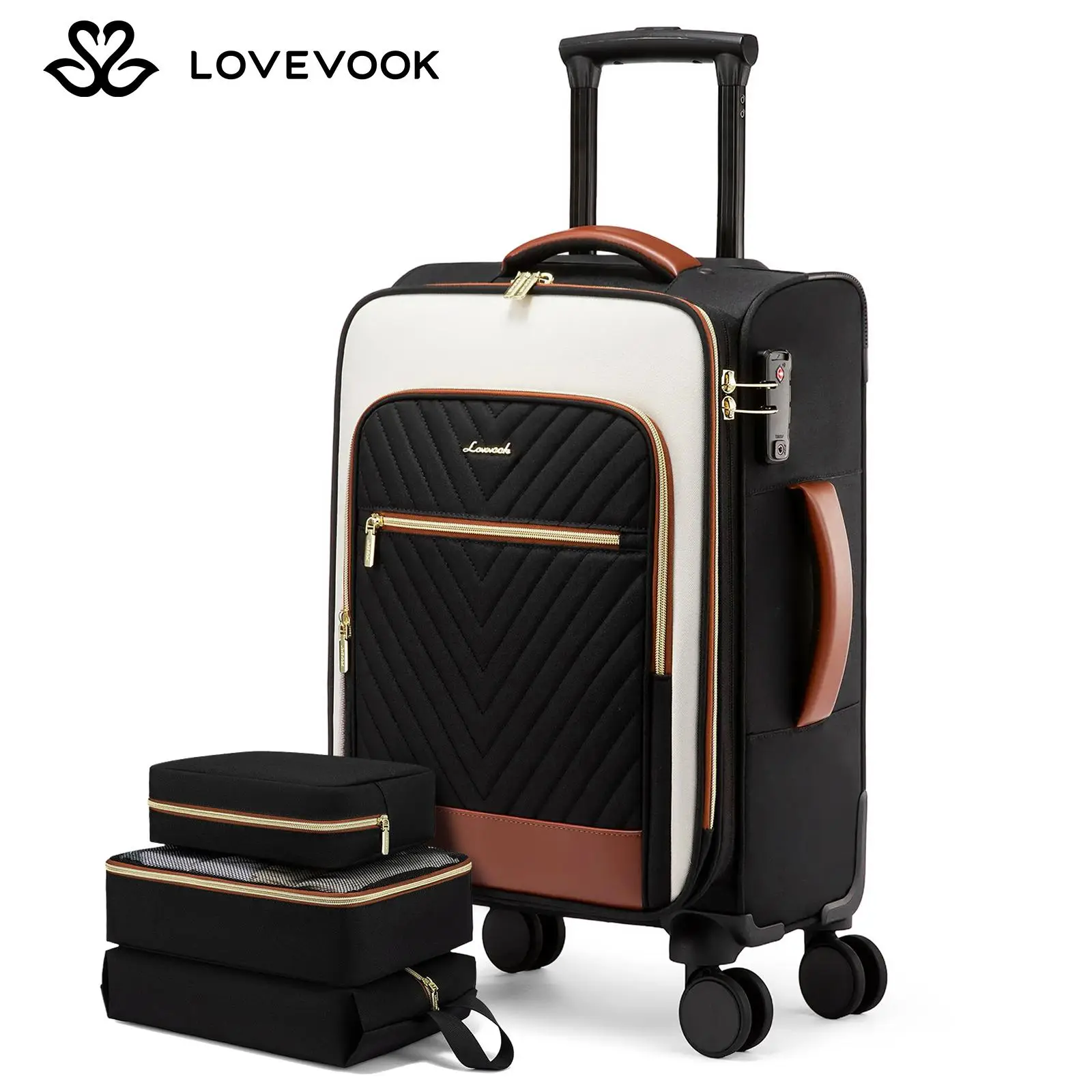 LOVEVOOK Carry On Luggage 22x14x9 Airline Approved, 21 Inch Softside Suitcases with Wheels, Lightweight Spinner Carry on Suitcase with TSA Lock