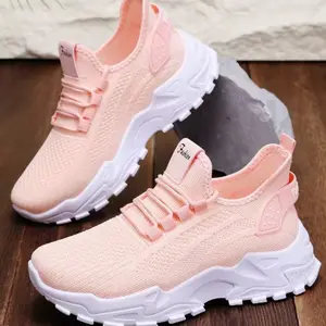 2026 New Fashion Knit Mesh Sneakers for Women Lightweight Height Increasing Chunky Sole Casual Walking Shoes Non Slip Daily Sports Shoes