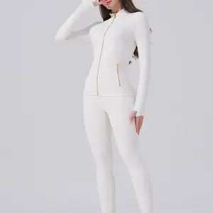 【Golden Zipper】【Gardenia Fragrance】Soft Brushed Women's Sporty Tracksuit Set , Golden Zipper Jacket with Pockets & Yoga Pants, Thumbholes Design, Casual Wear for Women,#fyp#leggings