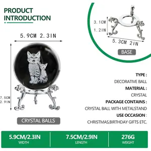 F-SO24  2.3in Cat Crystal Ball Figurines Glass Laser Engraved with Kitten Snuggling Up to Mother Cats Themed Gifts for Mother and Cat Lovers Decor Metal