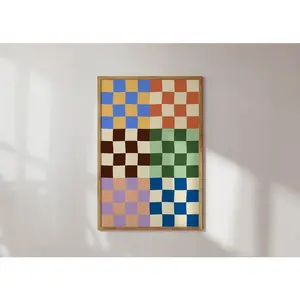 Colorful Wall Art Large 24x36 Wall Art Modern Minimalist Aesthetic Scandinavian Poster and Prints Fun Wall Art Posters Checkerboard Poster