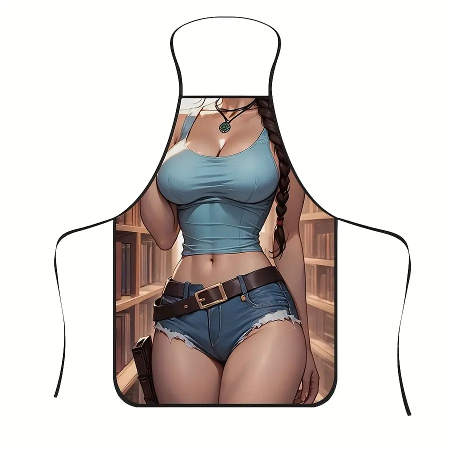 1pc Fun Beauty Print Apron, Durable Polyester Material, Suitable for Cooking, BBQ, Gardening, Painting, etc., Unisex, Indoor and Outdoor Use