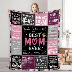 Best Mom Ever Flannel Blanket – Heartfelt Gift for Mother’s Day with Inspirational Messages, Soft & Cozy Pink and Black Checkered Design, Perfect for Home, Travel, or Camping