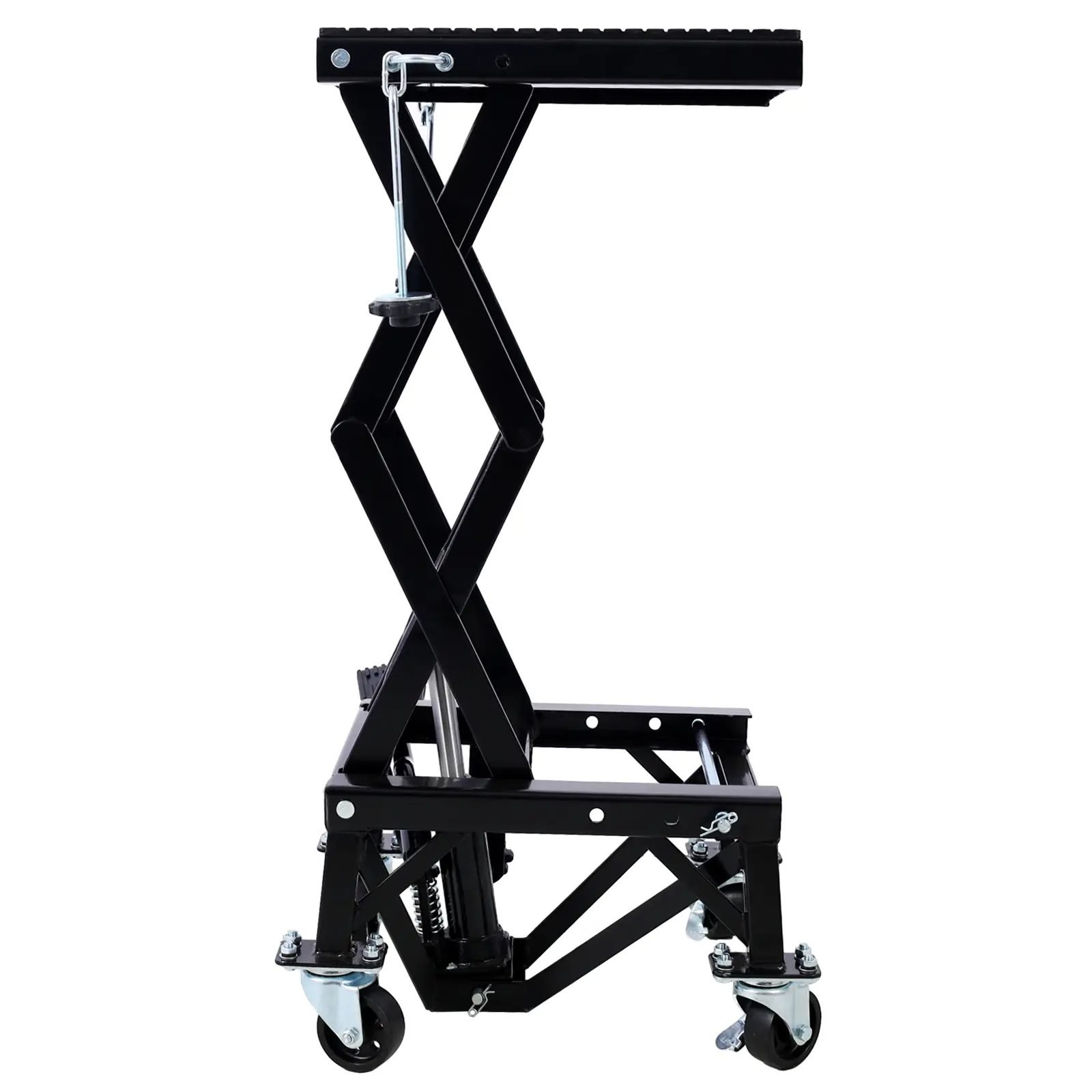 350 lbs Hydraulic Motorcycle Scissor Jack Lift with 4 ft Step Wheels, Security Platform to Elevate Small Dirt Bikes & ATVs, Tire Flipping Machine Rubber Platform
