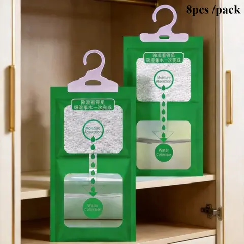 8-Pack Hangable Unscented Solid Moisture Absorber Dehumidifier Desiccant Packs (100g/200g) - Mildew-Proof, Moisture-Proof Home Care Supplies, Camphor Blocks for Indoors Closet Dampness Control, Moth Prevention