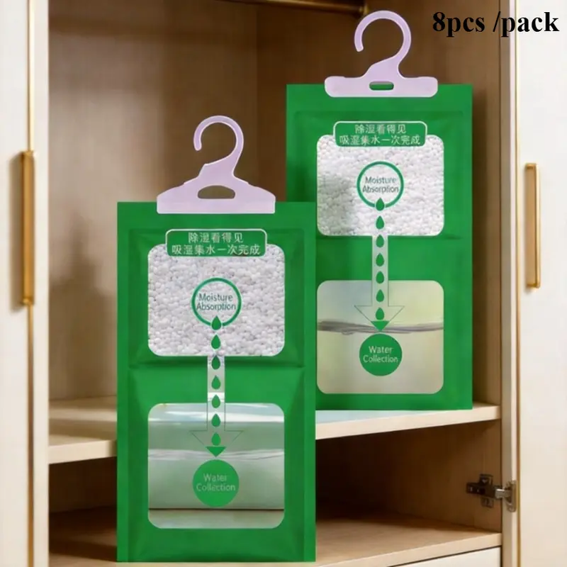 8-Pack Hangable Unscented Solid Moisture Absorber Dehumidifier Desiccant Packs (100g/200g) - Mildew-Proof, Moisture-Proof Home Care Supplies, Camphor Blocks for Indoors Closet Dampness Control, Moth Prevention