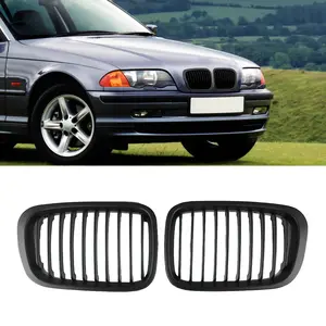 For BMW E46 3 Series 320i 323i 325i 328i 330i (1998-2001) 4-Door Sedan - WheelX Matte Black Front Kidney Grille Single Slat Grill Replacement - Car Exterior Accessories Tuning Mods - Fits Pre-Facelift 4D Models Only - Aggressive Front Look Parts