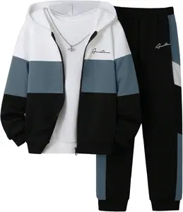 2 Pcs Boys Tracksuit Zip Up Pullover Athletic Hoodie Windbreaker Jacket and Jogger Pants Sportswear Set for 7-14Y