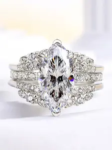 2 Pcs/Set Gorgeous Cubic Zirconia Ring Set Fashion Engagement Rings For Women For Wedding Engagement Anniversary Jewelry Valentine's Day Gift