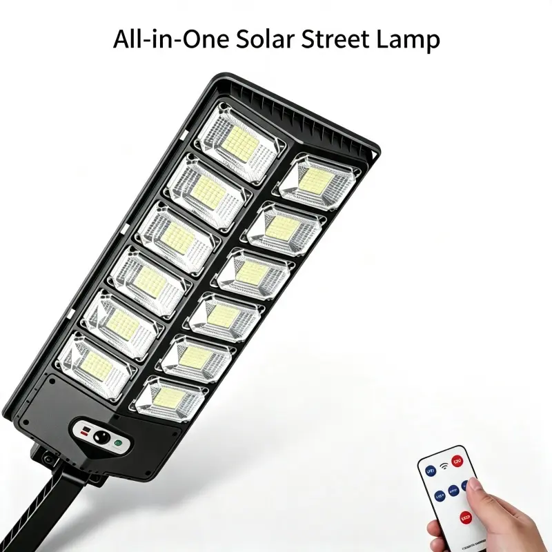 504 LED All-in-1 Solar Outdoor Light, IP65 Rated Waterproof Outdoor Security Lamp with PIR Motion Sensor, Remote On/Off Control, Wall Post Mountable Solar-Powered Light for Backyard, Driveway