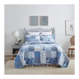 Laura Ashley Paisley Patchwork Bright Blue FullQueen Quilt-Sh