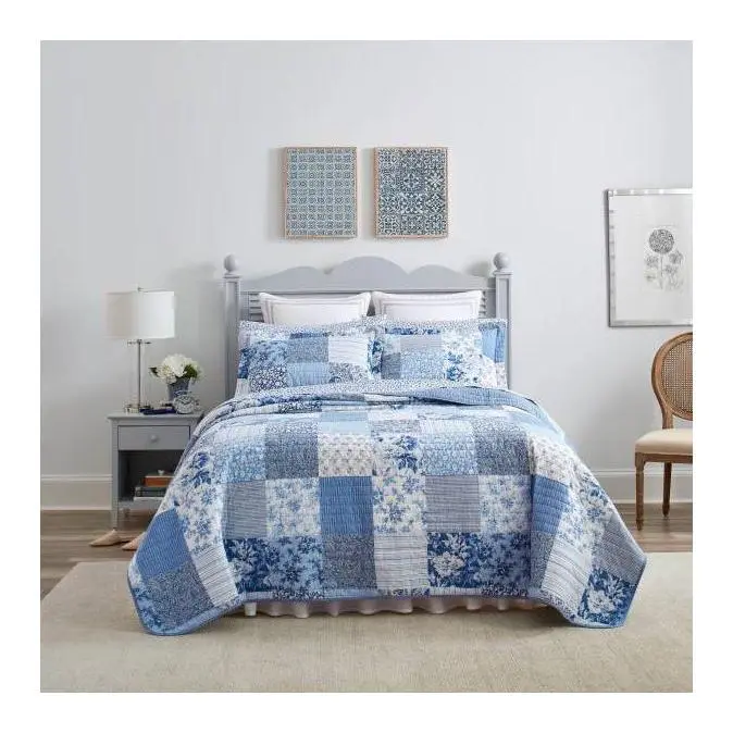 Laura Ashley Paisley Patchwork Bright Blue FullQueen Quilt-Sh