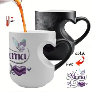 Magic Color-Changing Heart Mug, Thermosensitive Ceramic Cup, 330ML Mother's Day Gift, Special Mama Design, Birthday Present for Moms, Ceramic Printed Drinkware