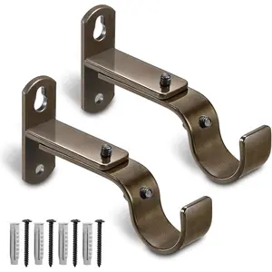 Adjustable Curtain Rod Brackets, Metal Window Drapery Rod Hanger Holders Hooks for 1 inch Rods
