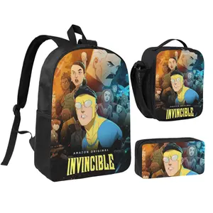 Spacious Invincible Backpack 3pcs Set Invencible Daily School Backpack with Insulated Lunch Bag & Pencil Pouch Practical Trendy Invinc Bag Birthday & Back to School Gifts