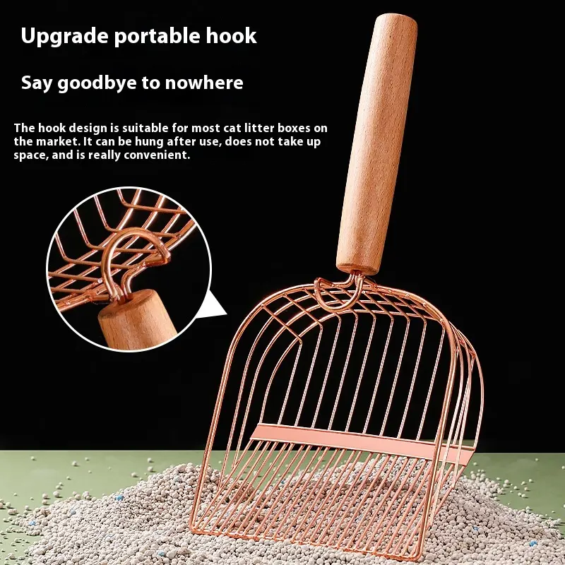 Aesthetic Stainless Steel Pet Litter Scoop - Wooden Handle
