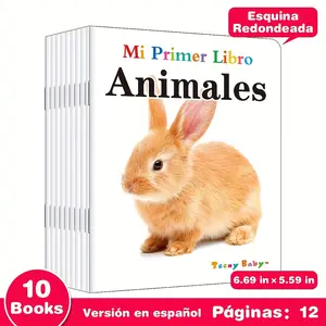 Teeny Baby 10 Book Set Spanish Animal Cognition, Round Corners for Safety, Early Education Books for Infants, Early Reading Book, Preschool Learning Book