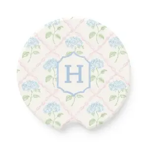 Floral Monogram Soapstone Car Coaster, Personalized Initial Coaster, Custom Name Gift, Vintage Flower Design, Stone Drink Coaster, Customizable Gift