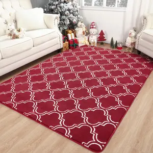 Easy Clean Fluffy Indoor Area Rug, Soft Trellis Moroccan Rugs for Bedroom, Shag Modern Area Rug for Living Room Kids Room Nursery,  Home Decor Low Pile Carpet, Pink,Blue,Black,Red,Grey, 5x7,6x9,7x10 Feet